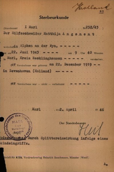 Matthijs Angenent 1919-1943